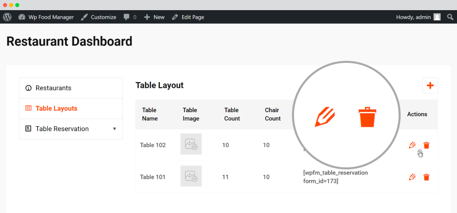frontend-Restaurant Dashboard-Table Layouts-Edit,Delete